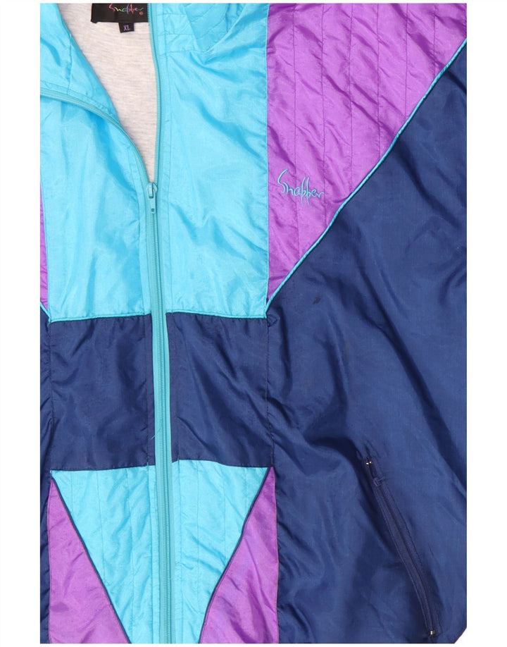 VINTAGE Herren-Trainingsanzug-Oberteil, Jacke, XL, blaues Colourblock-Nylon