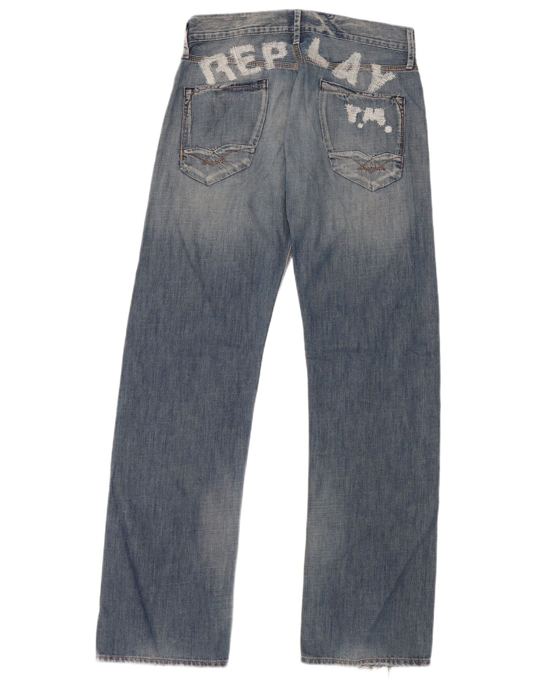 Replay Herren Graphic Straight Jeans W30 L34 Blaue Baumwolle