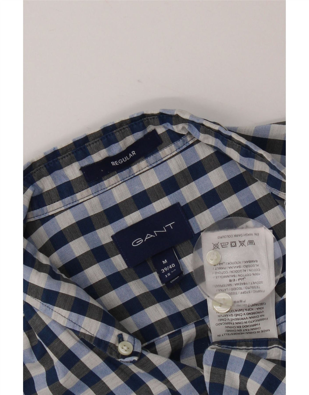 Gant Herren-Hemd mit normaler Passform, Größe 39/40, 15 1/2 mittelblaue Gingham-Baumwolle