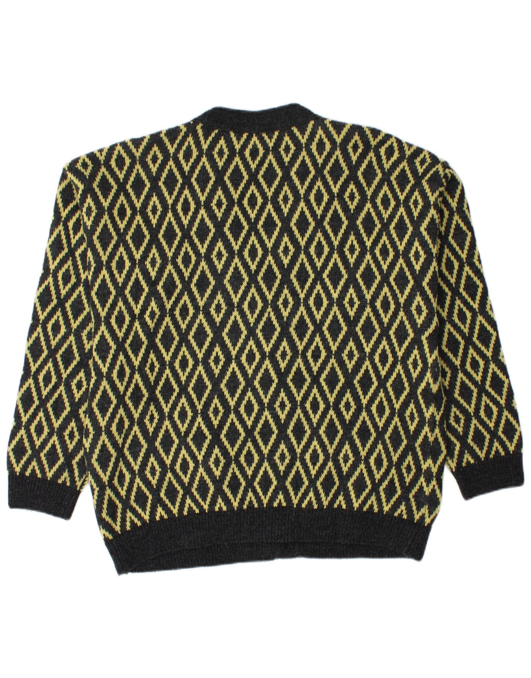 Stefanel Herren-Strickjacke, groß, gelbe Argyle-/Diamantwolle