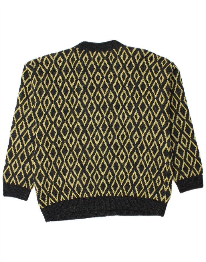 Stefanel Herren-Strickjacke, groß, gelbe Argyle-/Diamantwolle