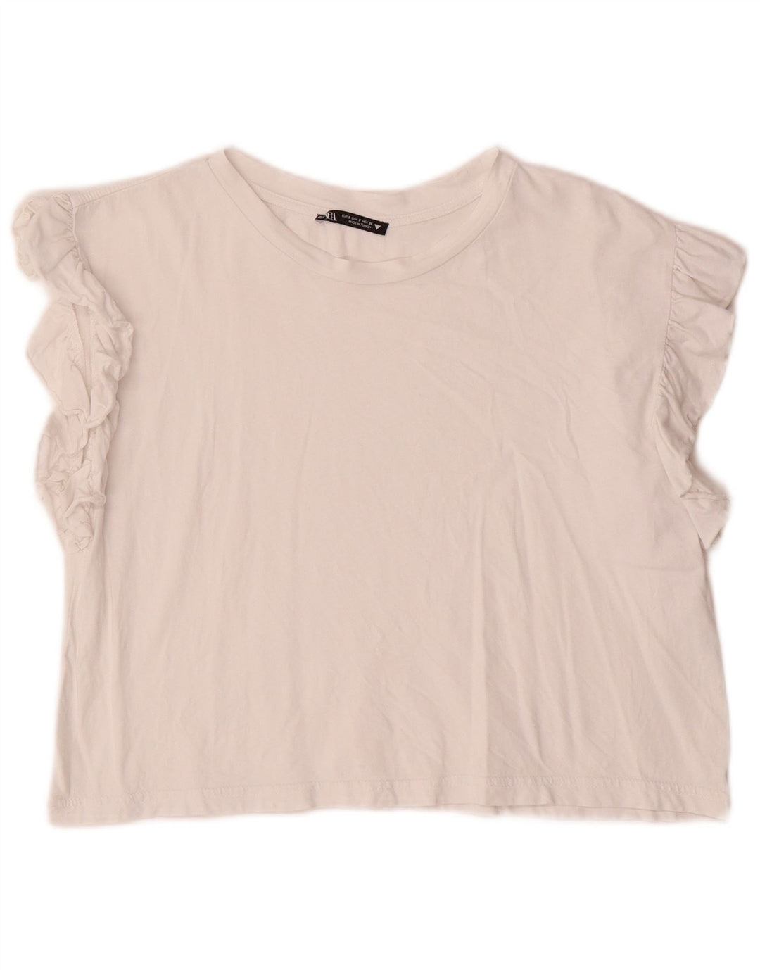 ZARA Damen Crop Bluse Top UK 10 Small Off White