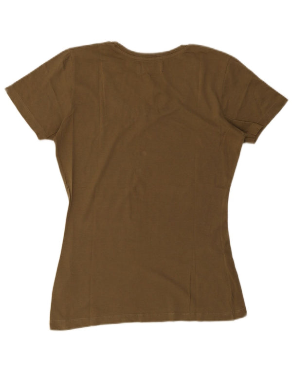 Diesel Womens Graphic T-Shirt Top UK 10 Small Khaki Cotton