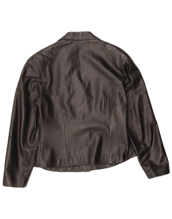 Vintage Damen 3 Knopf Leder Blazer Jacke IT 46 Großes schwarzes Leder