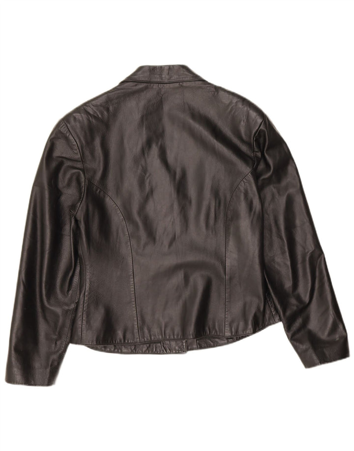 Vintage Damen 3 Knopf Leder Blazer Jacke IT 46 Großes schwarzes Leder