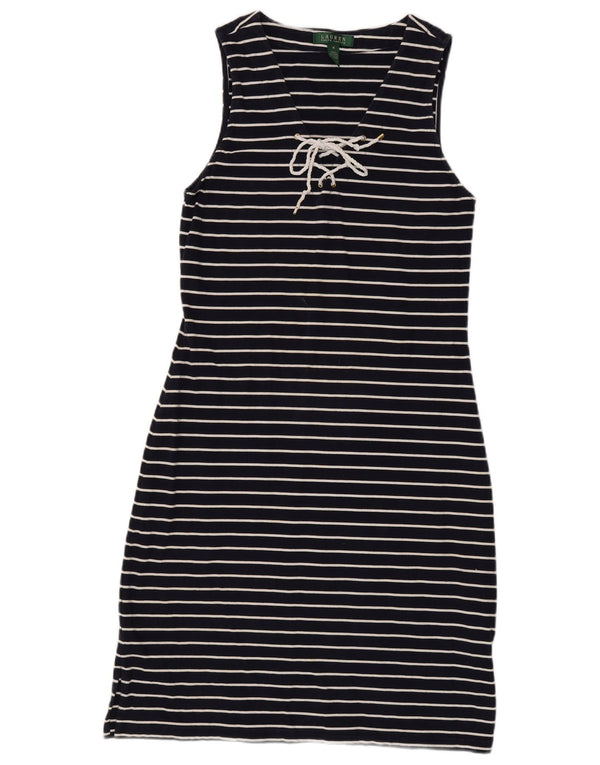Ralph Lauren Damen ärmelloses Etuikleid UK 12 Mittel Marineblau gestreift