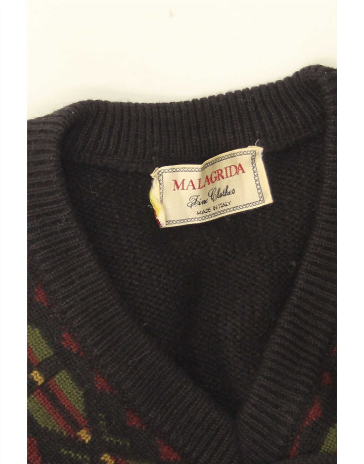 Malagrida Herren-Pullover mit V-Ausschnitt, groß, schwarz, geometrisch