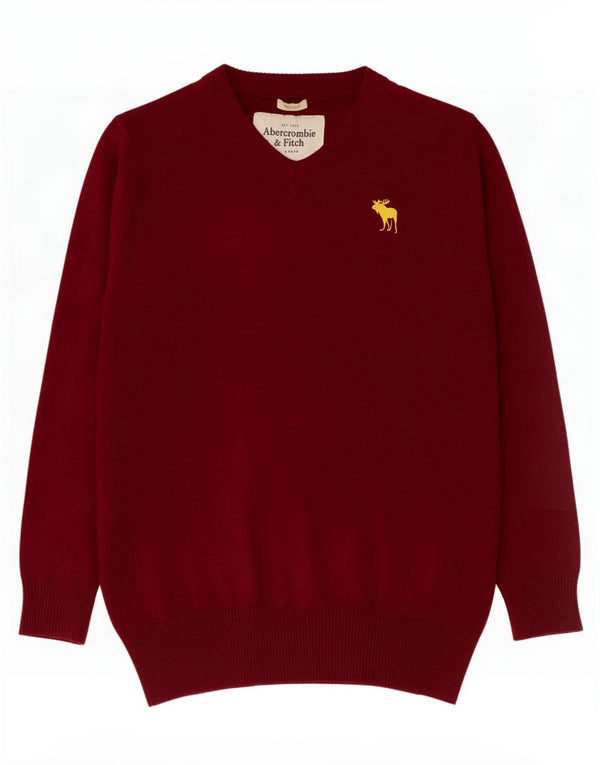 Abercrombie & Fitch Herren-Muskelpullover mit V-Ausschnitt, groß, burgunderfarbene Baumwolle