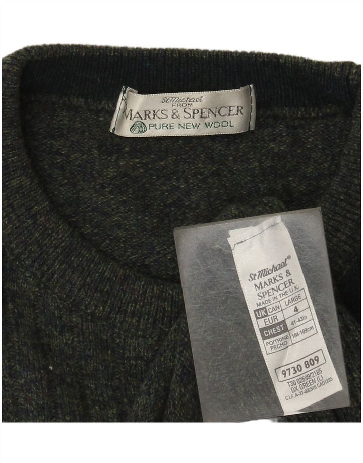 Marks & Spencer Herren-Pullover mit Rundhalsausschnitt, Größe L, Grün, Farbblock