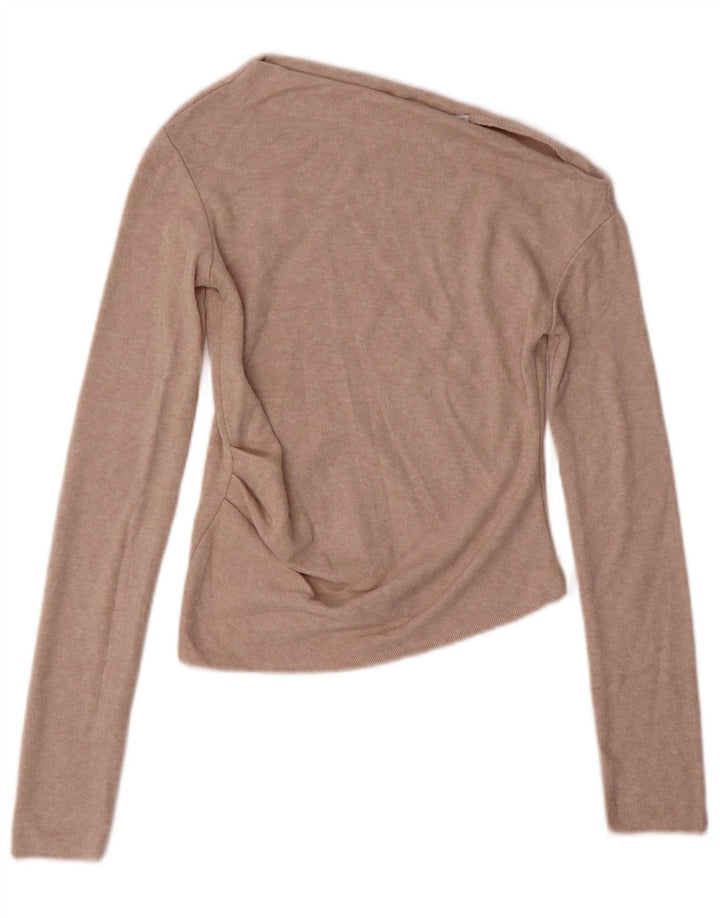 Zara Damen Crop Long Sleeve One Shoulder Top UK 8 Small Beige