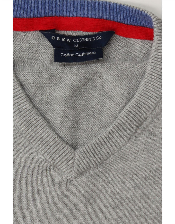 CREW CLOTHING Herren-Pullover mit V-Ausschnitt, mittelgrau gesprenkelte Baumwolle