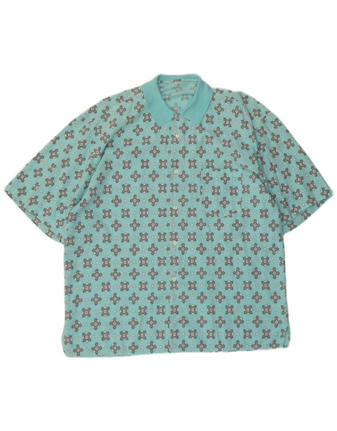 Vintage Herren Kurzarmshirt Groß Türkis Geometrisch
