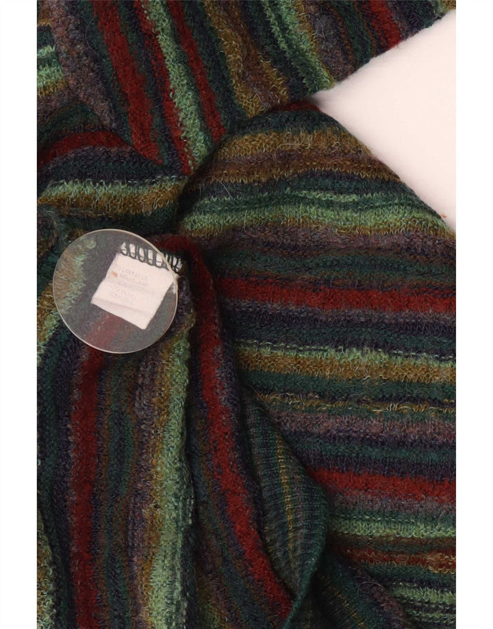 Vintage Herren Pullover mit V-Ausschnitt, groß, grün gestreift, Wolle