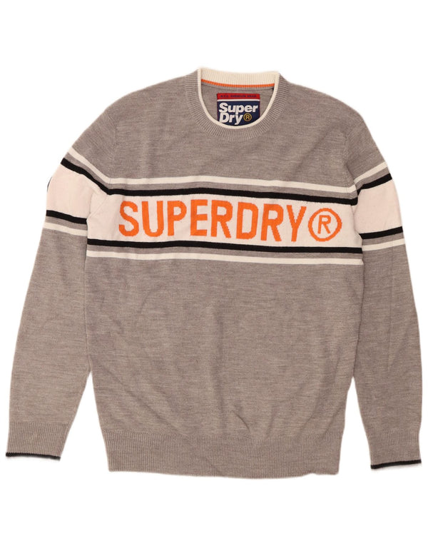 Superdry Herren-Pullover mit grafischem Rundhalsausschnitt, XL, Grau, Farbblock-Acryl