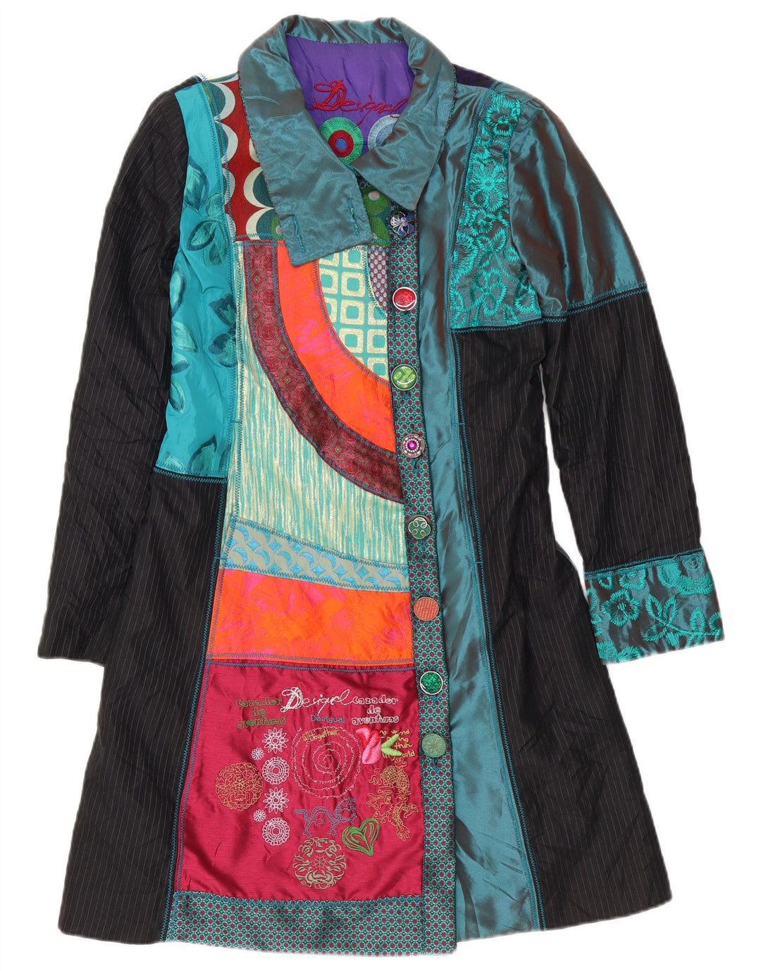 Desigual Womens Graphic Overcoat EU 40 Medium Mehrfarbiges Patchwork