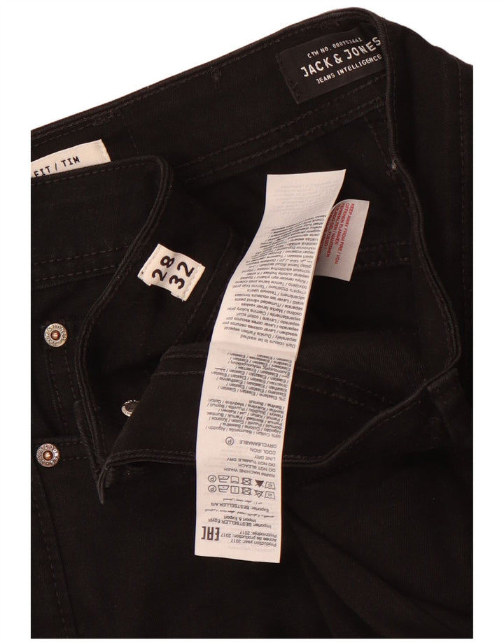 Jack & Jones Herren Tim Slim Jeans W28 L32 Schwarze Baumwolle