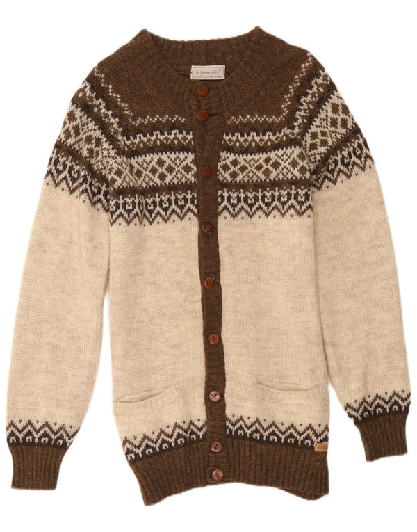 Gianni Abra Damen Longline-Cardigan-Pullover IT 52 2XL Braun Fair Isle