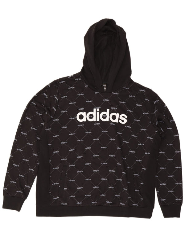 Adidas Womens Graphic Hoodie Jumper UK 24/26 2XL Black Cotton