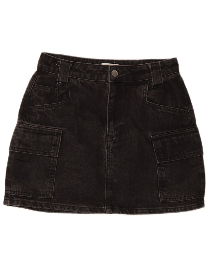 TOPSHOP Damen Denim Mini Cargo Rock UK 8 Small W26 Schwarz Baumwolle