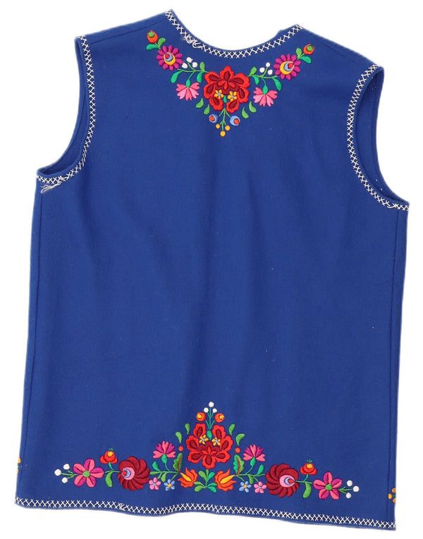 Vintage Damen Ärmelloses offenes Cardigan Top UK 18 XL Blau geblümt