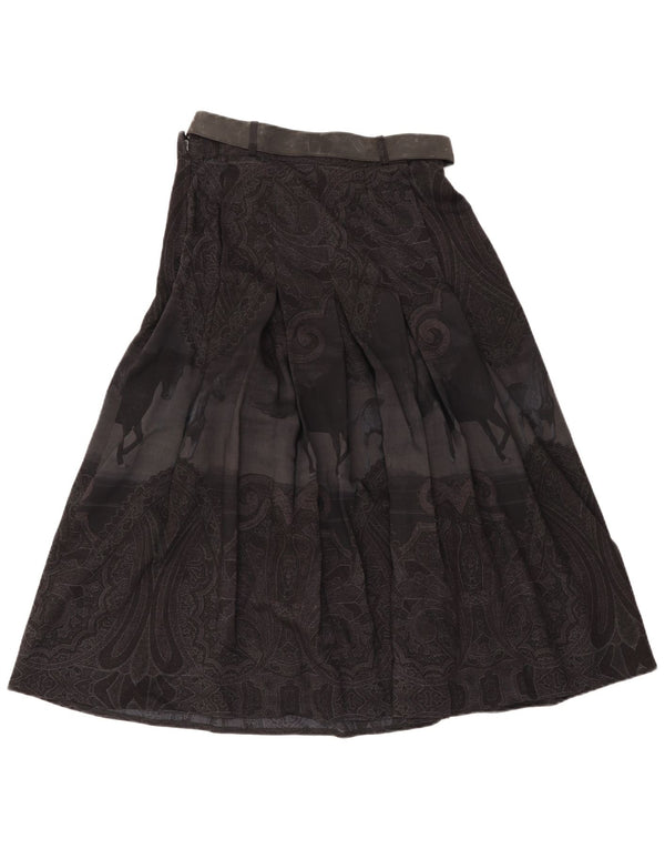 Vintage Damen High Waist Flared Rock IT 46 Large W28 Schwarz Paisley