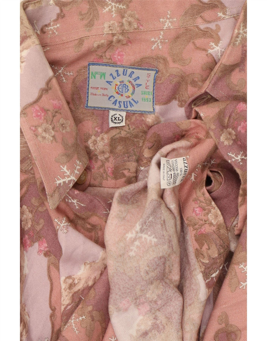 Azzurra Herrenhemd XL Rosa Blumenviskose
