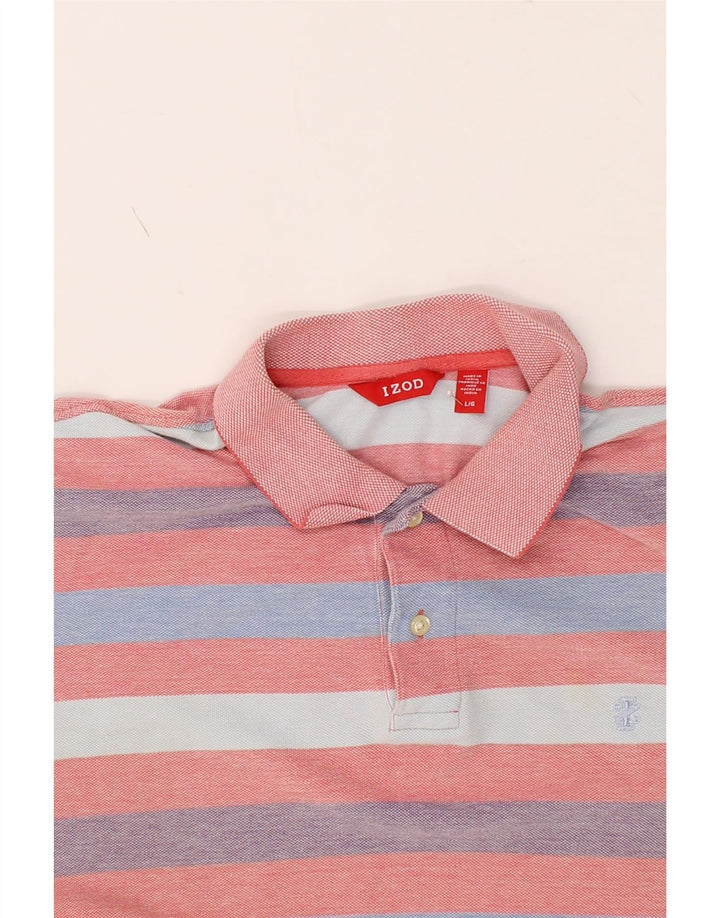 IZOD Mens Polo Shirt Large Pink Striped Cotton Vintage Izod and Second-Hand Izod from Messina Hembry 