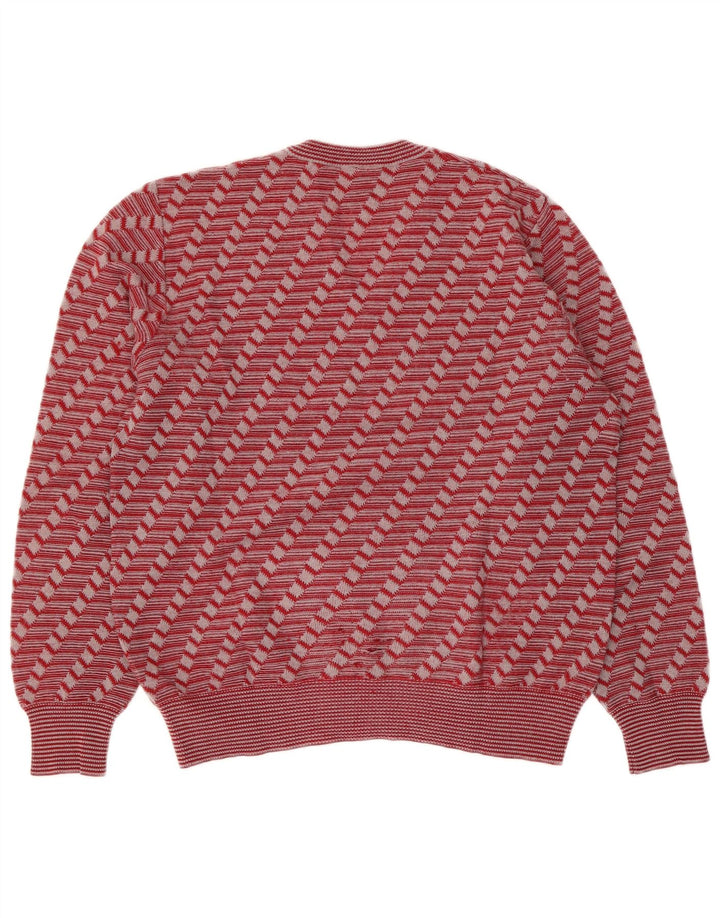 Vintage Damen Pullover mit V-Ausschnitt, Gr. 8, klein, rot, geometrisch