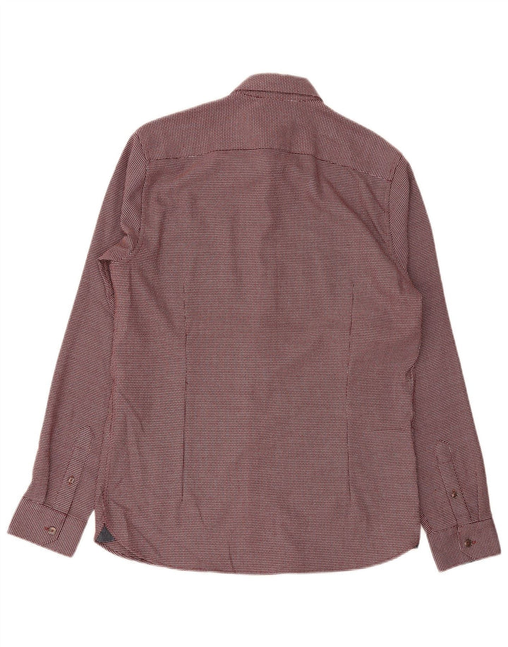 Ted Baker Herren-Hemd mit normaler Passform, Größe 3, mittleres Burgunderrot, geometrisches Polyester