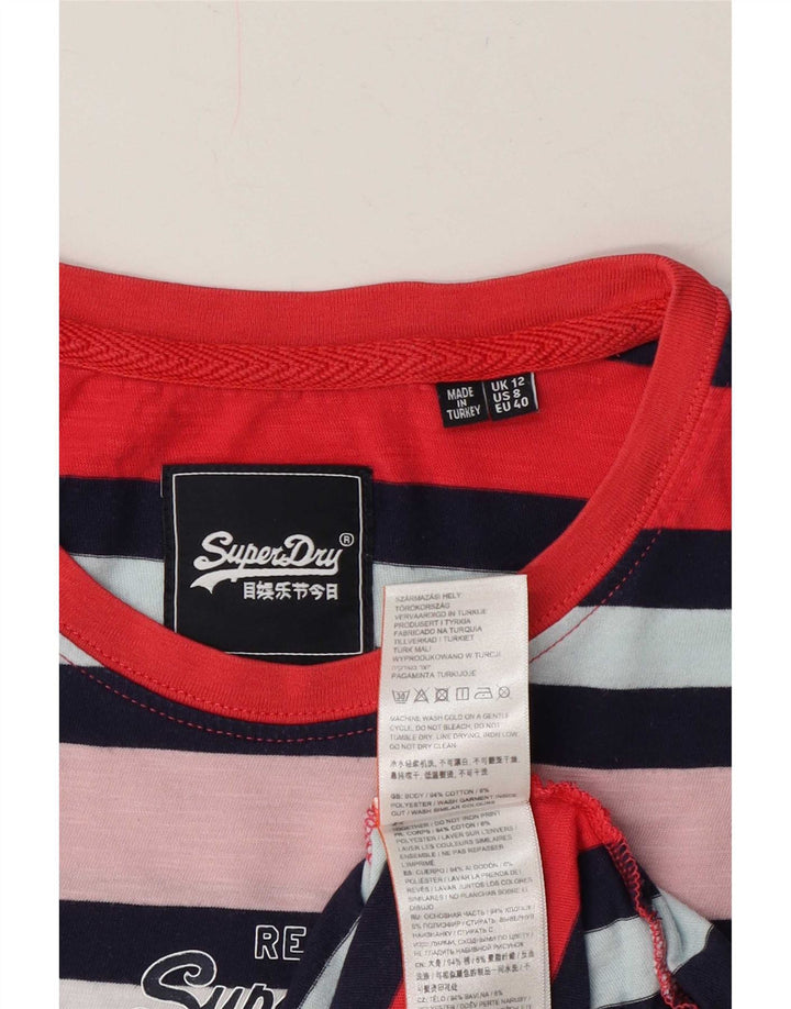 Superdry Damen Grafik-T-Shirt-Oberteil UK 12 Medium Mehrfarbig gestreift