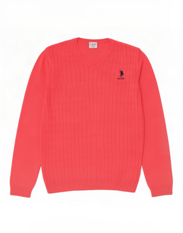 U.S. Polo Assn. Mädchen-Pullover mit V-Ausschnitt, 12–13 Jahre, rosa Baumwolle
