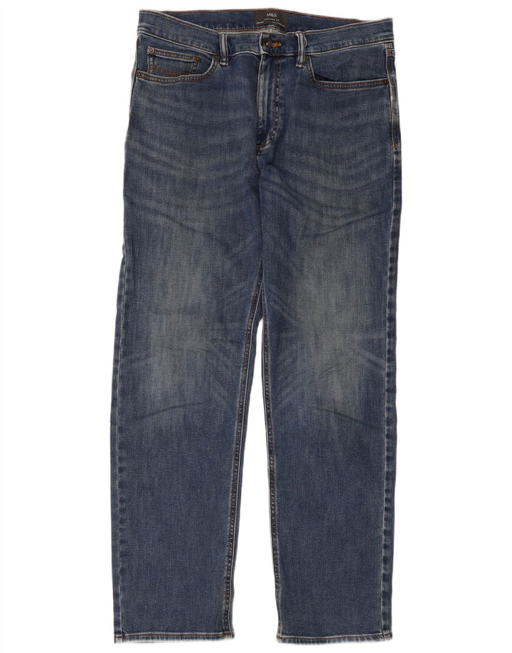 Marks & Spencer Herren Straight Jeans W34 L31 Blaue Baumwolle