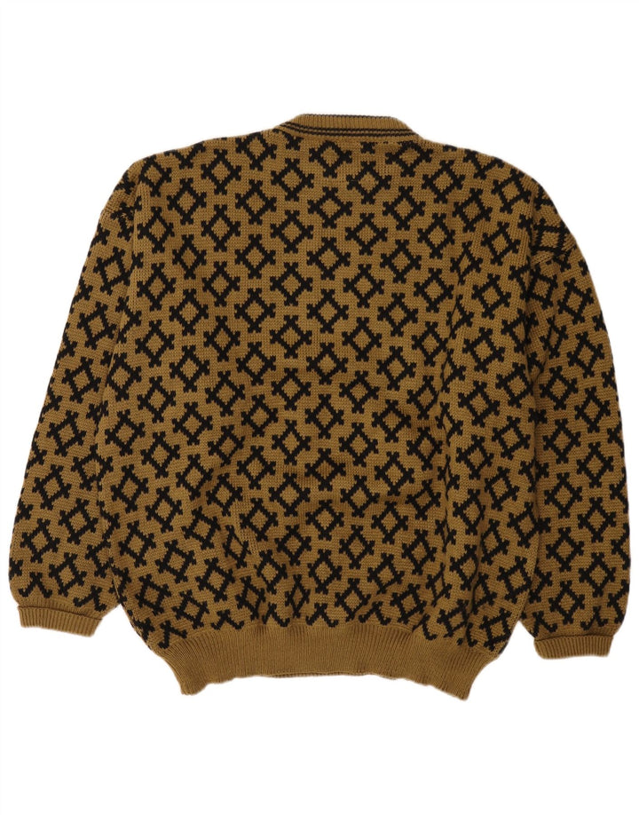 Vintage Herren-Pullover mit Rundhalsausschnitt, Mittelbraun, geometrisches Acryl