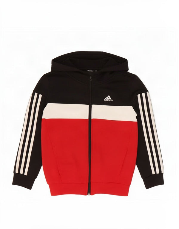 Adidas Boys Zip Hoodie Sweater 7-8 Years Multicoloured Colourblock Cotton