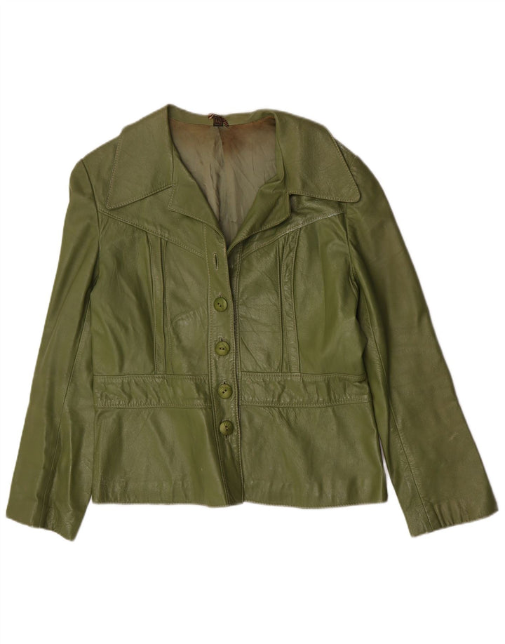 Vintage Damen 4-Knopf-Blazerjacke IT 44 Mittelgrünes Leder