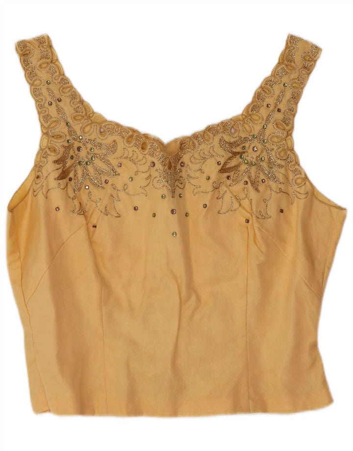 Vintage Damen Crop Ärmelloses Blusentop UK 12 Mittelgelb