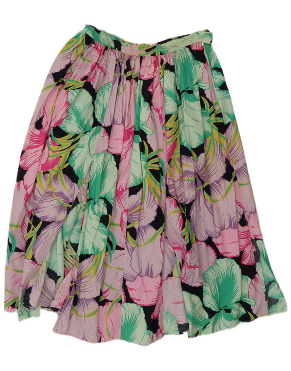 Vintage Damen High Waist Flared Rock W26 Kleines mehrfarbiges Blumenmuster