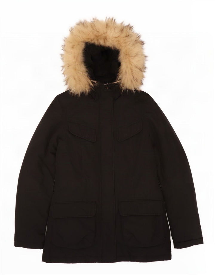 Woolrich Wattierte Damenjacke mit Kapuze, UK 10, Größe S, Schwarz