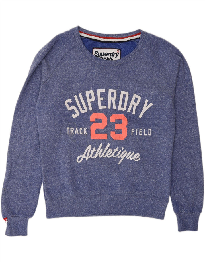 SUPERDRY Leichtathletik-Sweatshirtpullover für Damen, UK 14, mittelblau meliert