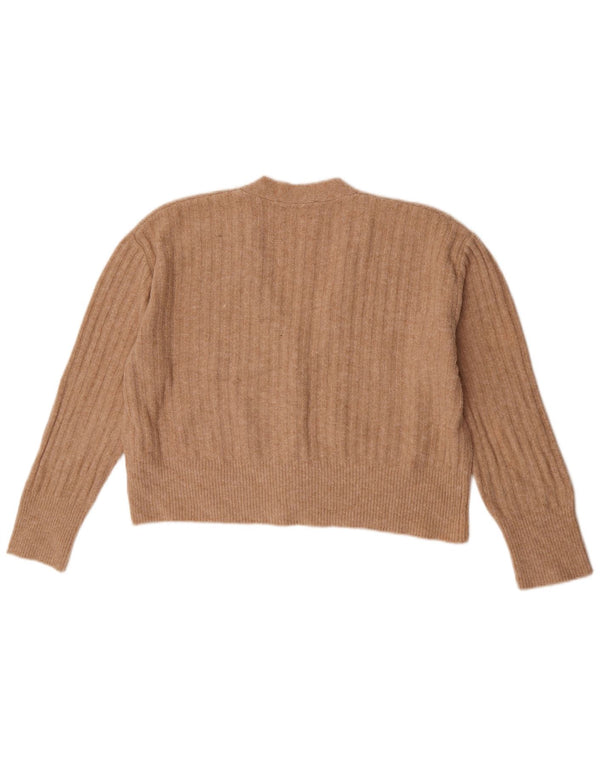 Zara Damen Crop Oversized Cardigan Pullover UK 10 Small Beige Acryl