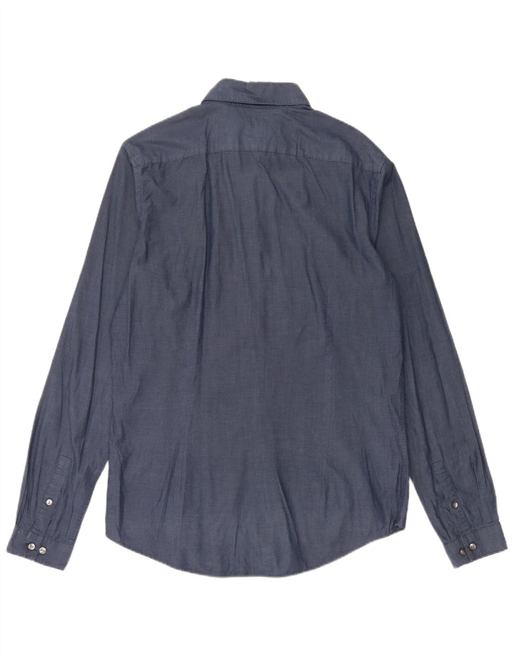 CALVIN KLEIN Herren Slim Fit Hemd Größe 40 Mittelmarineblaue Baumwolle