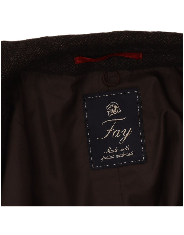 Fay Herren-Blazer mit 3 Knöpfen, IT 50, große braune Wolle mit Fischgrätenmuster