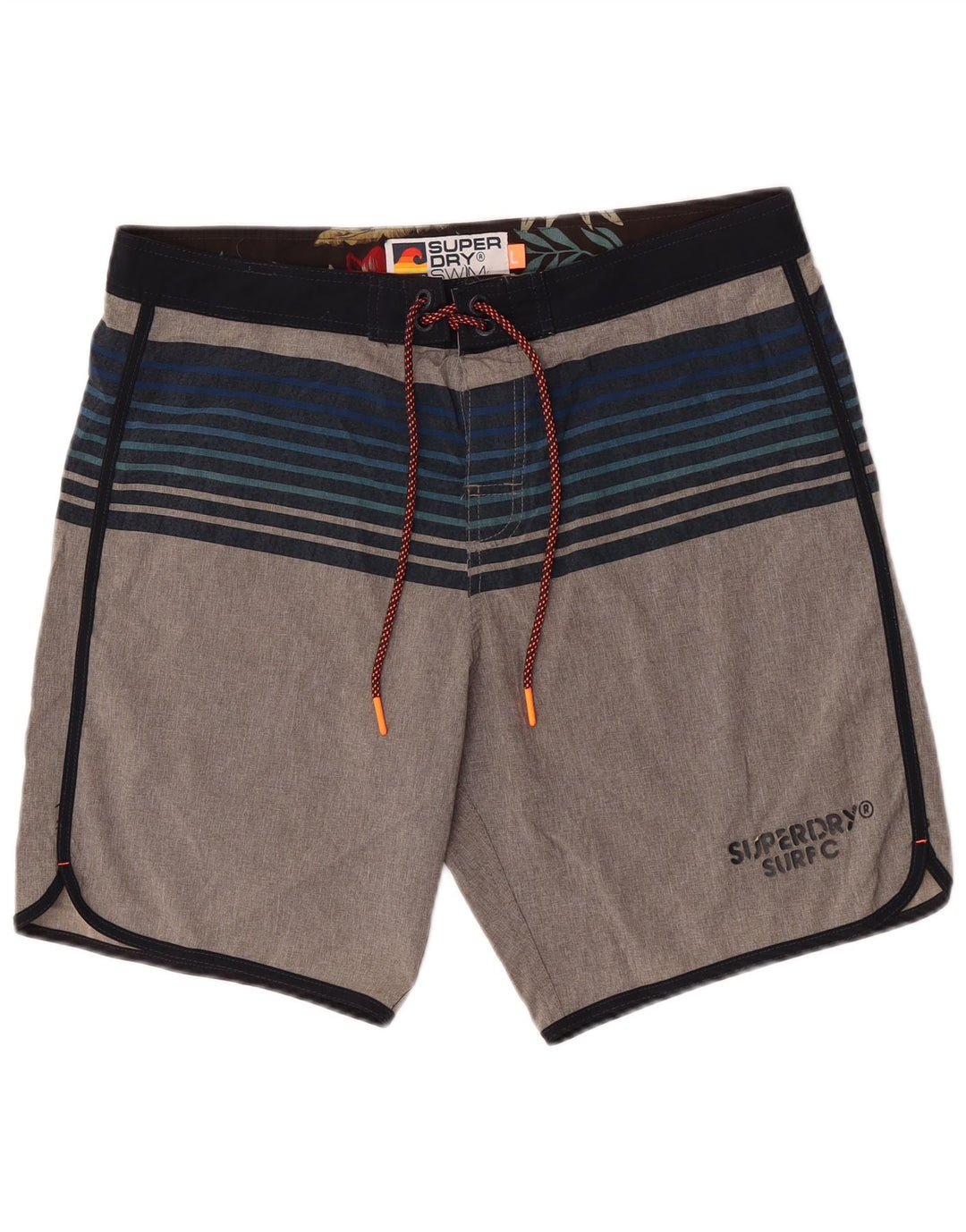 Superdry Herren Graphic Regular Badeshorts, groß, grau gestreift, Polyester