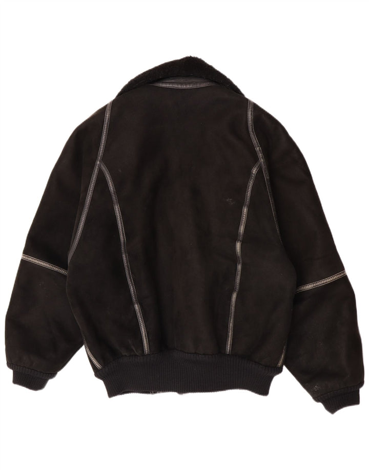 Vintage Herren Shearling Jacke IT 50 Großes schwarzes Shearling