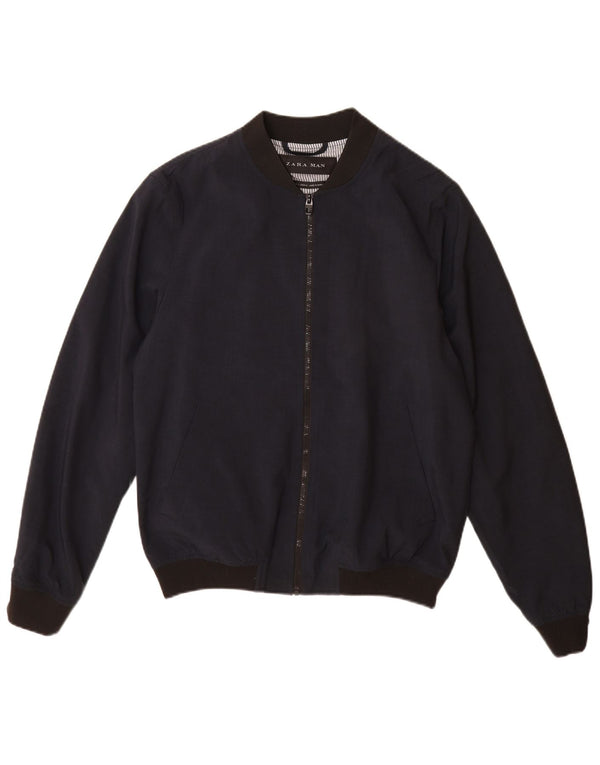 Zara Herren Bomberjacke UK 40 Large Marineblau Polyester