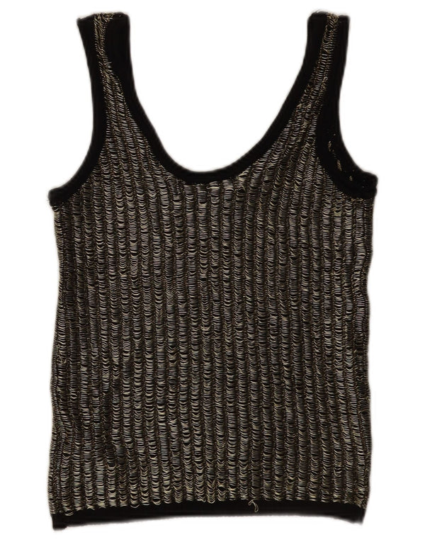 Zara Damen Crop Vest Top UK 12 Mittelschwarz gestreift Viskose