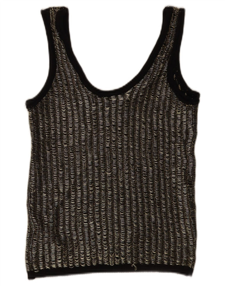 Zara Damen Crop Vest Top UK 12 Mittelschwarz gestreift Viskose
