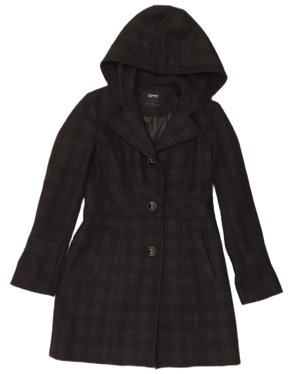 Esprit Womens Hooded Overcoat UK 10 Small Schwarzer Hahnentritt-Polyester
