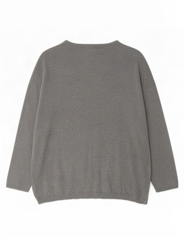 Zara Damen-Pullover mit V-Ausschnitt, Gr. 14, Mittelgrau meliert