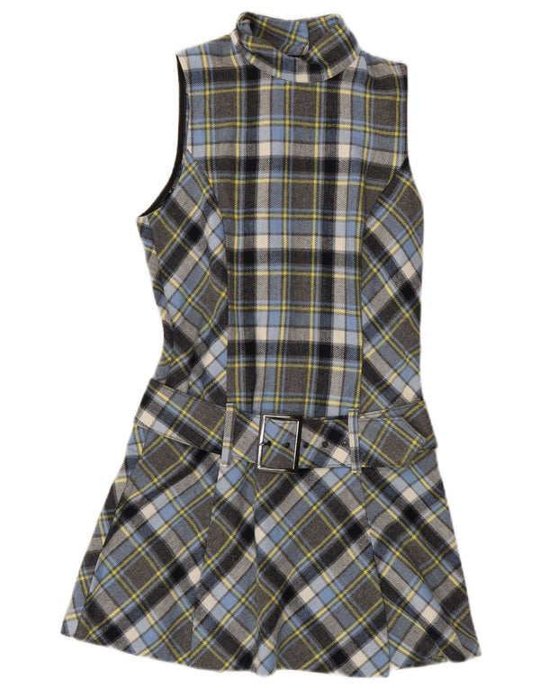 SISLEY Damen ärmelloses A-Linien-Kleid UK 6 XS Mehrfarbig karierte Wolle